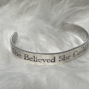 Engraved aluminum cuff bracelet she believed she could so she did‎ cuff b…